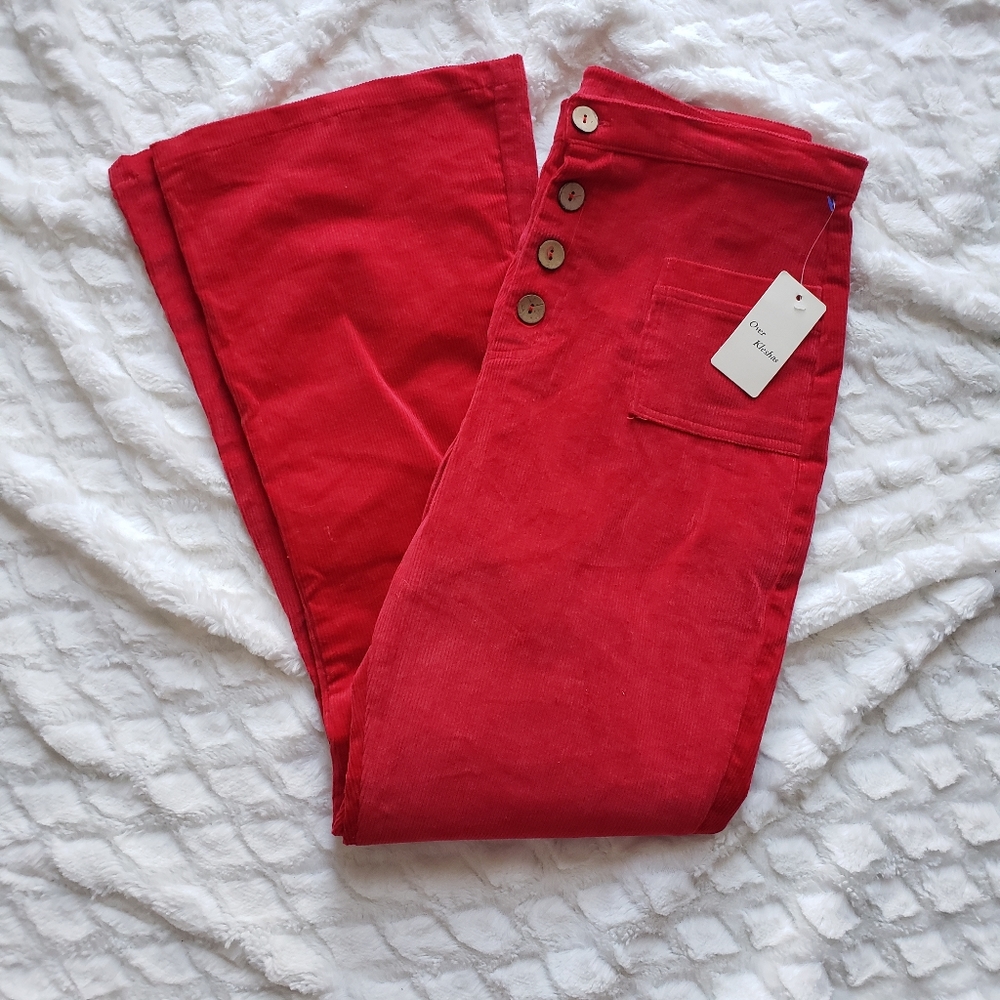 Retro Red Corduory Flare Pants